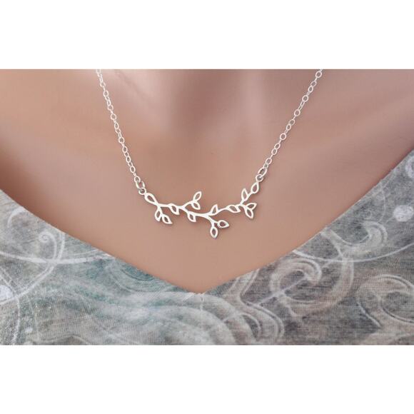 Sterling Silver Branch with Leaves Pendant Necklace - Picture 4 of 4